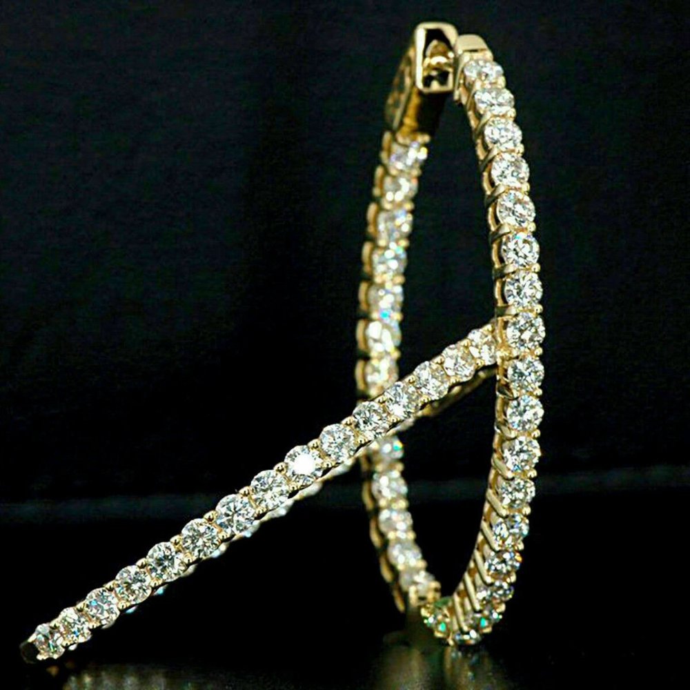 Delicate 2Ct Round Cut VVS1/D Diamond Huggie Hoop Earrings 14K Yellow Gold Over